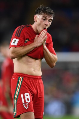 131025 - Wales v Belgium - 2026 FIFA World Cup Qualifying - Dejected Mark Harris of Wales