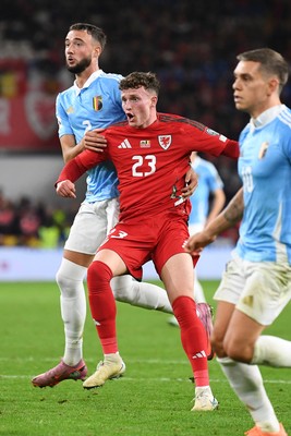 131025 - Wales v Belgium - 2026 FIFA World Cup Qualifying - Nathan Broadhead of Wales pulls a late goal back