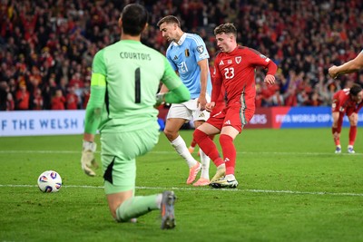 131025 - Wales v Belgium - 2026 FIFA World Cup Qualifying - Nathan Broadhead of Wales pulls a late goal back