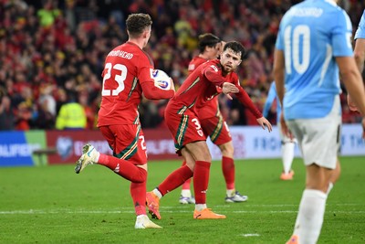 131025 - Wales v Belgium - 2026 FIFA World Cup Qualifying - Nathan Broadhead of Wales pulls a late goal back