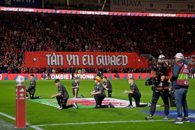 131025 - Wales v Belgium - 2026 FIFA World Cup Qualifying - Wales banner ahead of the match