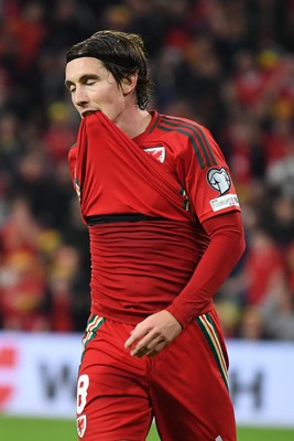 131025 - Wales v Belgium - 2026 FIFA World Cup Qualifying - Dejected Harry Wilson of Wales