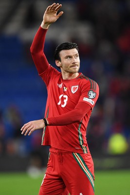 131025 - Wales v Belgium - 2026 FIFA World Cup Qualifying - Kieffer Moore of Wales at full time