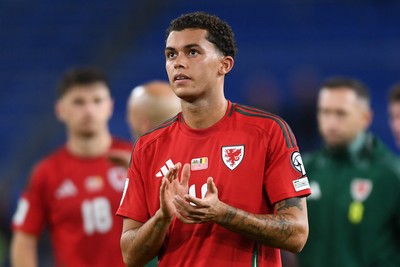 131025 - Wales v Belgium - 2026 FIFA World Cup Qualifying - Brennan Johnson of Wales at full time