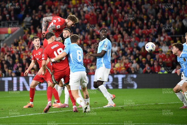 131025 - Wales v Belgium - 2026 FIFA World Cup Qualifying - Joe Rodon of Wales scores the first goal of the game