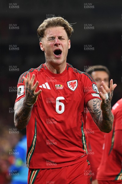 131025 - Wales v Belgium - 2026 FIFA World Cup Qualifying - Joe Rodon of Wales celebrates scoring a goal