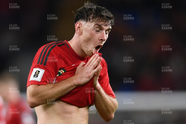 131025 - Wales v Belgium - 2026 FIFA World Cup Qualifying - Dejected Mark Harris of Wales