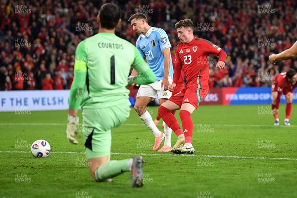 131025 - Wales v Belgium - 2026 FIFA World Cup Qualifying - Nathan Broadhead of Wales pulls a late goal back