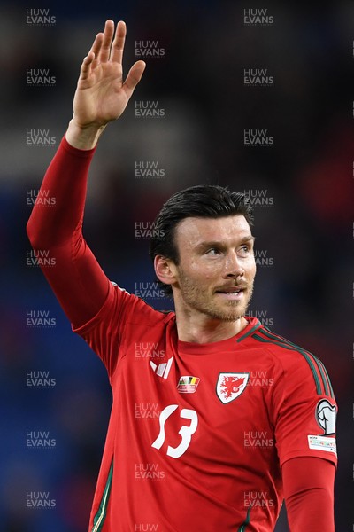 131025 - Wales v Belgium - 2026 FIFA World Cup Qualifying - Kieffer Moore of Wales at full time