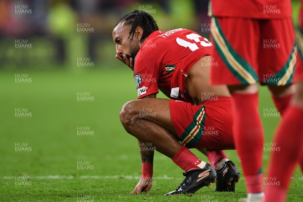 131025 - Wales v Belgium - 2026 FIFA World Cup Qualifying - Dejected Sorba Thomas of Wales