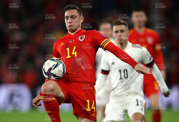 161121 - Wales v Belgium, 2022 World Cup Qualifier -  Connor Roberts of Wales is challenged by Thorgan Hazard of Belgium