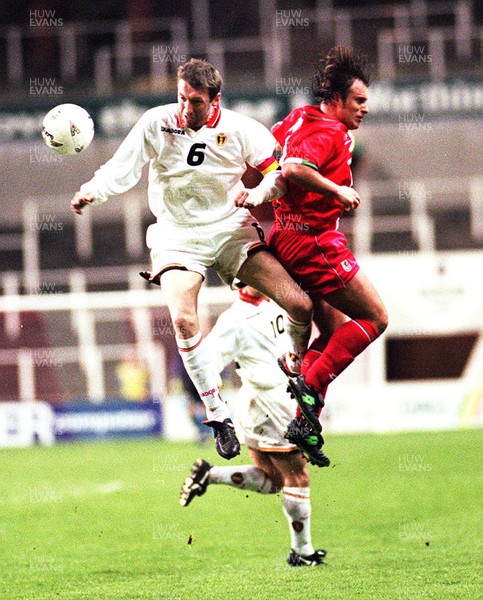 290397 - Wales v Belgium - FIFA World Cup Qualifier -  Franky Van der Elst beats Clayton Blackmore to the ball