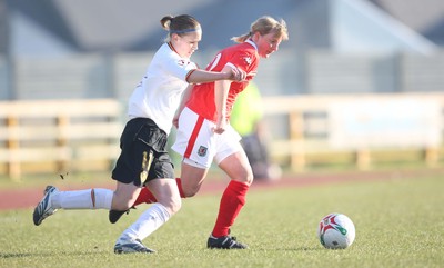 17.02.08.. Wales v Belgium, UEFA Women's Championship 2009.Jenner Park, Barry Wales' Kathryn Morgan is challenged by Janice Cayman 