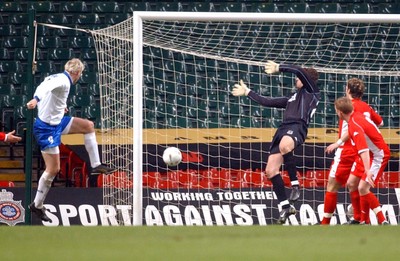 120203 - Wales v Bosnia-Herzegovina - International friendly - Bosnia's Sergej Barbarez heads ball past goalkeeper Mark Crossley