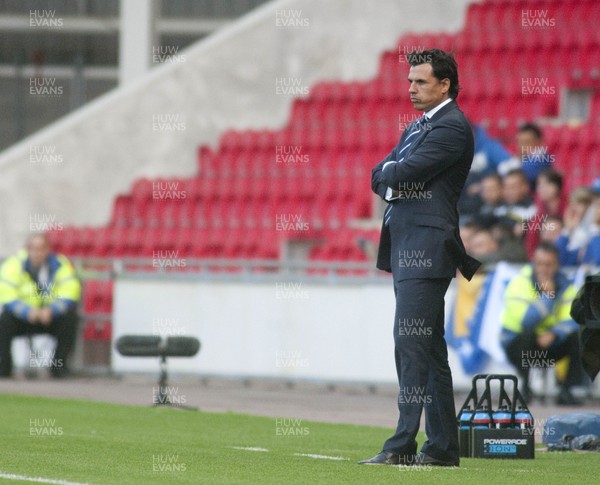 150812 - Wales v Bosnia Herzegovina, Vauxhall International Friendly -   Wales manager Chris Coleman stands impassively in the technical area  