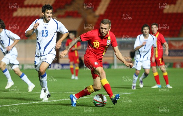 150812 - Wales v Bosnia Herzegovina, Vauxhall International Friendly - Wales' Craig Bellamy looks to cross the ball