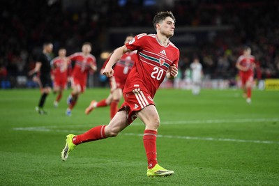 260326 - Wales v Bosnia-Herzegovina - 2026 FIFA World Cup Qualifying - Play-off Semi-final - Daniel James of Wales celebrates scoring a goal