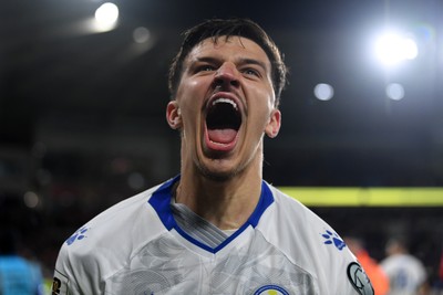 260326 - Wales v Bosnia-Herzegovina - 2026 FIFA World Cup Qualifying - Play-off Semi-final - Tarik Muharemovic of Bosnia celebrates at full time