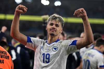 260326 - Wales v Bosnia-Herzegovina - 2026 FIFA World Cup Qualifying - Play-off Semi-final - Kerim Alajbegovic of Bosnia 