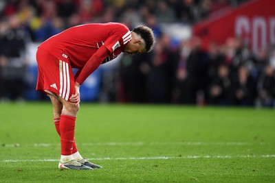 260326 - Wales v Bosnia-Herzegovina - 2026 FIFA World Cup Qualifying - Play-off Semi-final - Dejected Ethan Ampadu of Wales