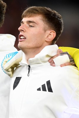 260326 - Wales v Bosnia-Herzegovina - 2026 FIFA World Cup Qualifying - Play-off Semi-final - Dylan Lawlor of Wales during the anthems