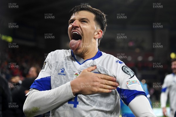 260326 - Wales v Bosnia-Herzegovina - 2026 FIFA World Cup Qualifying - Play-off Semi-final - Tarik Muharemovic of Bosnia celebrates at full time