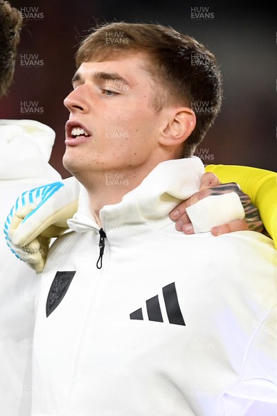 260326 - Wales v Bosnia-Herzegovina - 2026 FIFA World Cup Qualifying - Play-off Semi-final - Dylan Lawlor of Wales during the anthems