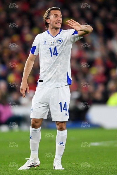 260326 - Wales v Bosnia-Herzegovina - 2026 FIFA World Cup Qualifying - Play-off Semi-final - Ivan Sunjic of Bosnia