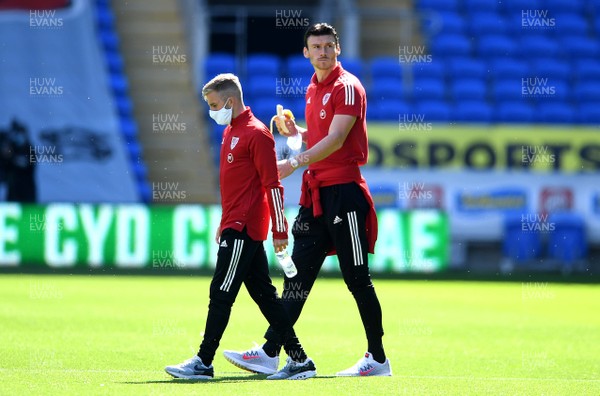 060920 - Wales v Bulgaria - UEFA Nations League - Joe Morrell and Kieffer Moore of Wales arrive at the stadium