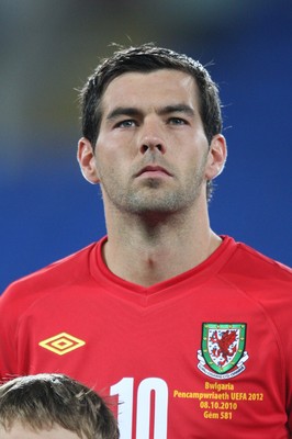 08.10.10.. Wales v Bulgaria, UEFA Euro 2012 Qualifier, Cardiff City Stadium -  Wales' Joe Ledley     
