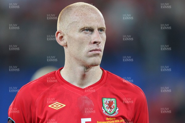 08.10.10.. Wales v Bulgaria, UEFA Euro 2012 Qualifier, Cardiff City Stadium -  Wales' James Collins     