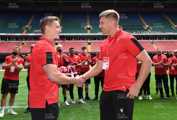 030721 - Wales v Canada - Summer International Rugby - Ben Carter of Wales receives his first cap from Jonathan Davies