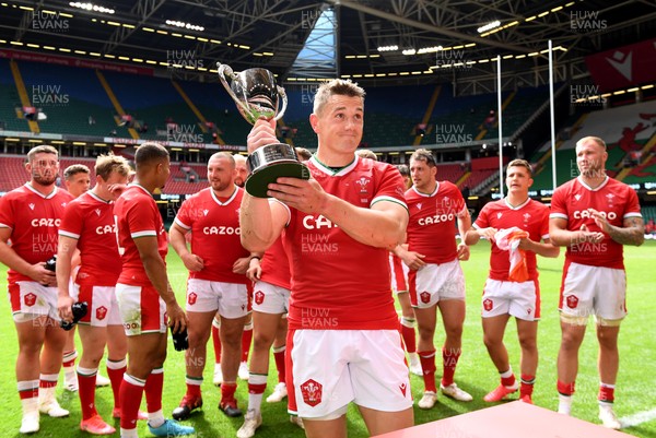 030721 - Wales v Canada - Summer International Rugby - Jonathan Davies of Wales lifts the winners trophy