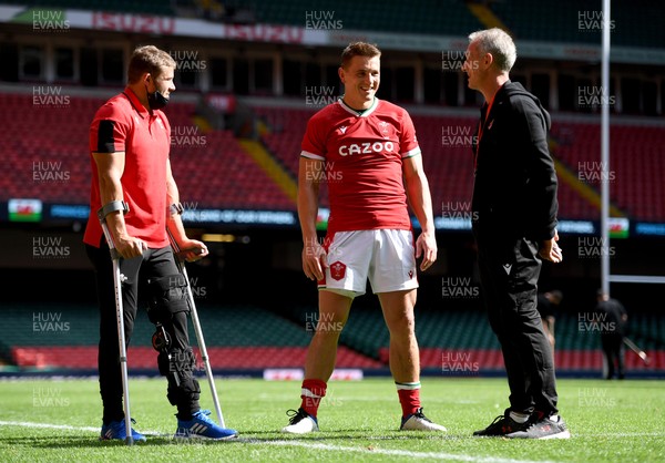 030721 - Wales v Canada - Summer International Rugby - Leigh Halfpenny, Jonathan Davies of Wales and Canada assistant coach Rob Howley after the game