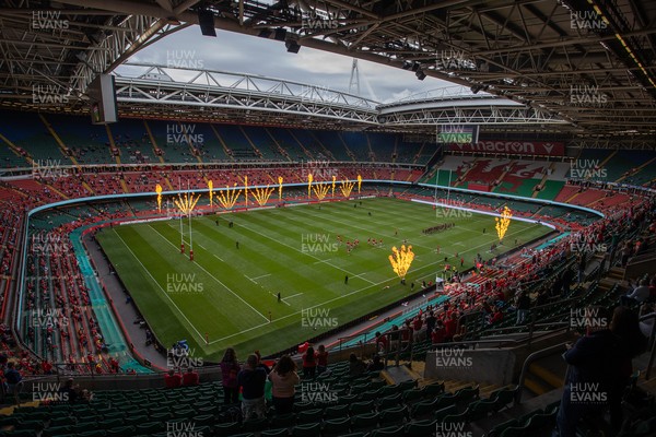 030721 - Wales v Canada - Summer Internationals - General View of the Principality Stadium during the anthems