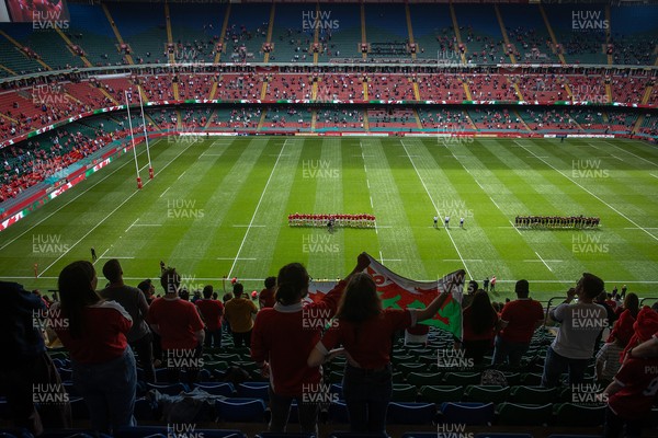 030721 - Wales v Canada - Summer Internationals - General View of the Principality Stadium during the anthems