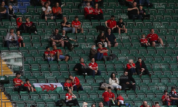 030721 - Wales v Canada, Summer International Series - Fans prepare to watch the match from socially distanced seating positions
