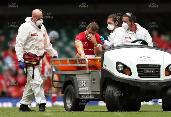030721 - Wales v Canada, Summer International Series - Leigh Halfpenny of Wales is stretchered from the pitch after being injured