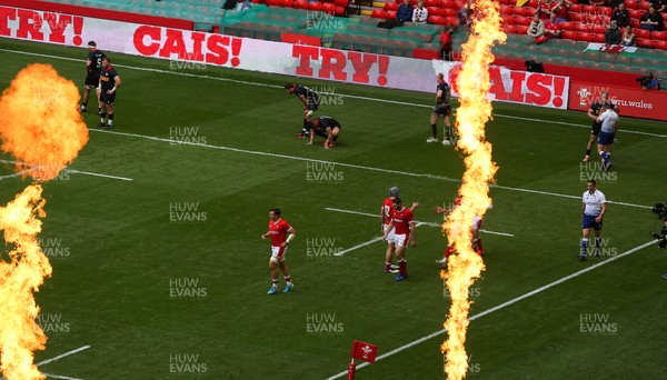 030721 - Wales v Canada, Summer International Series - Taine Basham of Wales  after he scores his first try in the corner