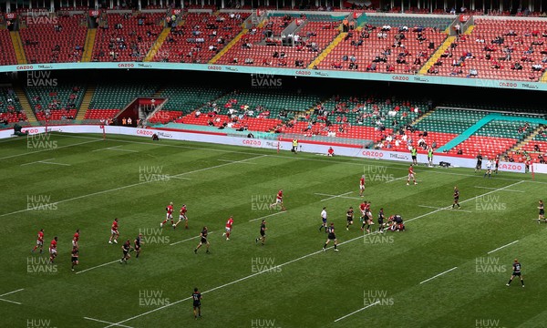 030721 - Wales v Canada, Summer International Series - A general view of the Principality Stadium showing Cazoo advertising