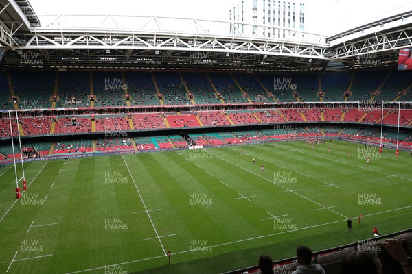 030721 - Wales v Canada, Summer International Series - A general view of the Principality Stadium as socially distanced fans watch the Wales v Canada match