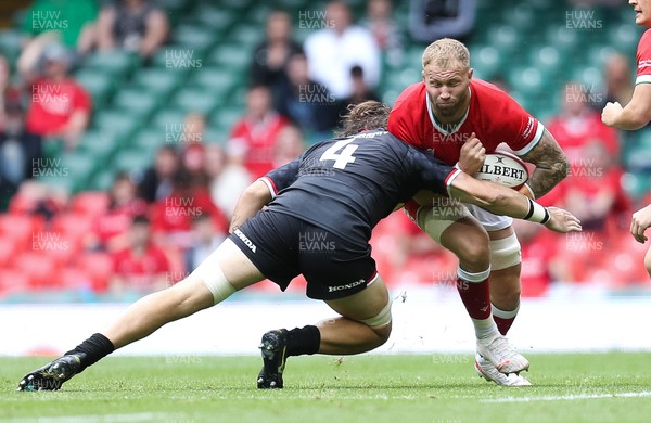 030721 - Wales v Canada, Summer International Series - Ross Moriarty of Wales takes on Conor Keys of Canada