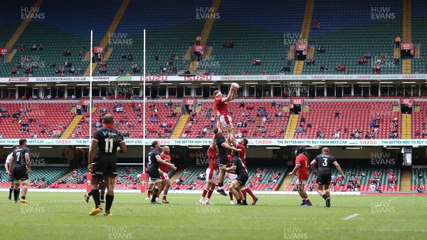 030721 - Wales v Canada, Summer International Series - Fans watch on as Ben Carter of Wales claims the line out
