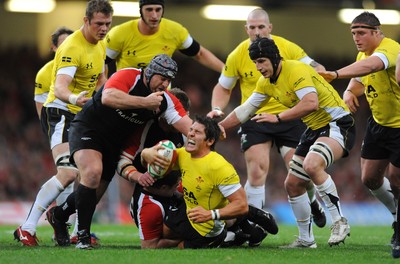 14.11.08 - Wales v Canada -  Invesco Perpetual Series 2008 - Wales' James Hook grimaces as he goes down with an injury.  