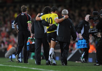 14.11.08 - Wales v Canada -  Invesco Perpetual Series 2008 - Wales' James Hook is helped from the field with an injury.  