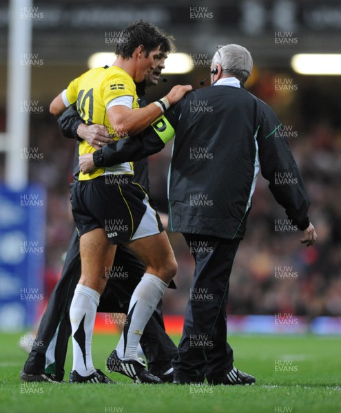 14.11.08 - Wales v Canada -  Invesco Perpetual Series 2008 - Wales' James Hook is helped from the field with an injury.  