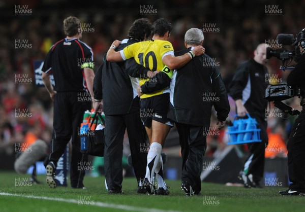14.11.08 - Wales v Canada -  Invesco Perpetual Series 2008 - Wales' James Hook is helped from the field with an injury.  