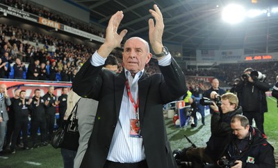 290212 - Wales v Costa Rica -Gary Speed's father Roger applauds the crowd