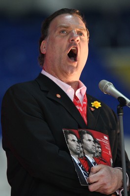 290212 - Wales v Costa Rica, The Gary Speed Memorial Match, Cardiff - Bryn Terfel performs before the start of the match 
