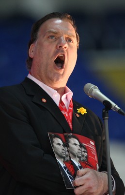 290212 - Wales v Costa Rica, The Gary Speed Memorial Match, Cardiff - Bryn Terfel performs before the start of the match 